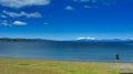 The scenery view of Tongariro national park view from lake Taupo the largest fresh water lake in New Zealand Royalty Free Stock Photo