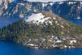 Beautiful scenery view of Wizard Island as seen from the north rim in Crater Lake Royalty Free Stock Photo