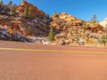 Beautiful scenery, views of an incredibly scenic road surrounded by rocks and mountains in Zion National Park, Utah, USA Royalty Free Stock Photo