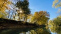 Beautiful scenery of the wildcat creek park in autumn in Kokomo, United States