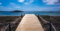 Beautiful scenery of a wooden dock by the sea in Formentera Island, Spain Royalty Free Stock Photo