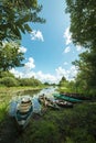 Beautiful scenery of wooden fishing boat on the river. Fishery boat on the river. Old wooden boat Royalty Free Stock Photo