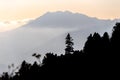 Beautiful scenic Achishkho Peak silhouette in Caucasus Mountains at summer sunset. Sochi, Krasnaya Polyana, Russia