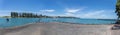 Beautiful scenic bay panorama filled with summer visitors and boats on Motuihe Island