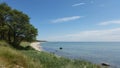 Beautiful scenic sandy beach, blue water, clear blue sky, Island Bornholm Denmark