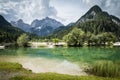 Beautiful scenic lake jasna in summertime, kranjska gora, slovenia