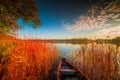 Beautiful scenic lake landscape with boat