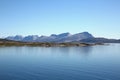 Beautiful scenic landscape of fjords, islands & inside passages; the Andfjorden & Vestfjorden, between Bodo & Hammerfest, Norway Royalty Free Stock Photo