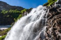 Beautiful scenic landscape of Imeretinskiy waterfall in Caucasus mountains, Karachai-Cherkess Republic. Imeretinka river waterfall Royalty Free Stock Photo