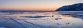 beautiful scenic landscape with shore and frozen lake Baikal Royalty Free Stock Photo