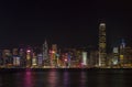 Beautiful scenic night view of victoria habour and building on hong kong island. Landmark of hong kong Royalty Free Stock Photo