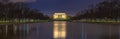 Beautiful scenic panorama night view of Abraham Lincoln memorial in the national mall, washington dc, united states. Landmark of