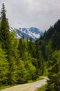 A beautiful scenic road high in the mountains in Romania. Nature background, selective focus Royalty Free Stock Photo