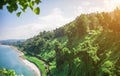 Beautiful Scenic Summer View From Botanical Garden Of Sea Bay And Railroad On Coast. Royalty Free Stock Photo