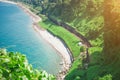 Beautiful Scenic Summer View From Botanical Garden Of Sea Bay And Railroad On Coast. Royalty Free Stock Photo