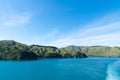 Beautiful scenic surrounding hills and turquoise water of Queen Charlotte Sound Royalty Free Stock Photo