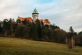 Beautiful scenic view of Castle Smolenice in Europe Slovakia on sunset. Fairy tale old and ancient castle with on meadow in