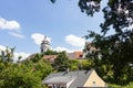 Beautiful scenic view on Evangelisches Pfarramt Gaisburg church and summer cityscape