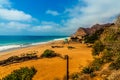 Beautiful scenic view on a lonesome beach with a lifeguard cabin