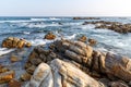 beautiful scenic view of ocean waves, rocks and blue sky, sri Royalty Free Stock Photo