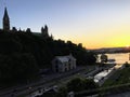 A beautiful scenic view from the Ottawa locks along the Rideau Canal in downtown Ottawa during sundown.