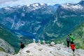 View of the Geiranger valley in Norway from the top of Mountain Dalsnibba Royalty Free Stock Photo