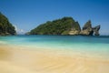 Beautiful scenic view of rock cliff in the sea at the exotic and relaxing Atuh beach tropical paradise at unique Summer holidays Royalty Free Stock Photo