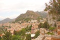 Beautiful Scenic View of Taormina`s Old Town. Terracotta Old Ancient City Houses with Tiled Roofs. The island of Sicily, Italy Royalty Free Stock Photo