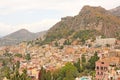 Beautiful Scenic View of Taormina`s Old Town. Terracotta Old Ancient City Houses with Tiled Roofs. The island of Sicily, Italy Royalty Free Stock Photo