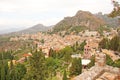 Beautiful Scenic View of Taormina`s Old Town. Terracotta Old Ancient City Houses with Tiled Roofs. The island of Sicily, Italy Royalty Free Stock Photo