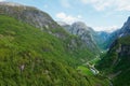 Beautiful scenic view to the Naeroydalen valley from the Stalheim route in Voss, Norway.