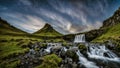 Beautiful Scenic view of waterfall in iceland. at night Travel and adventure concept Royalty Free Stock Photo