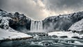 Beautiful Scenic view of waterfall in iceland during winter. Travel and adventure concept