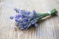 Beautiful scented lavender flowers bouquet on the wooden table