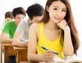 Beautiful Schoolgirl Studying In Classroom