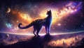 a beautiful scifi inspired cat in space, majestic standing, generative ai technology