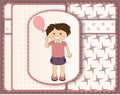 Beautiful scrapbook card with cartoon girl Royalty Free Stock Photo