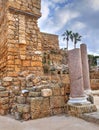 Beautiful sculpted marble columns original from Roman times in Cesarea Israel Royalty Free Stock Photo