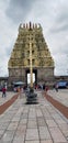 Beautiful sculpture of Belur temple with lots of visitors in Karnataka