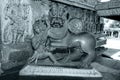 Beautiful sculpture of Hoysala emblem at the entrance of Chennakeshava Temple, Belur, Karnataka, India