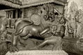 Beautiful sculpture of Hoysala emblem at the entrance of Chennakeshava Temple, Belur, Karnataka, India