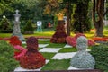 Beautiful sculptures of flowers and chess pieces