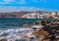 Beautiful sea on the background of Little Venice. Mykonos, Greece. Royalty Free Stock Photo