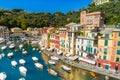 Beautiful sea coast with colorful houses in Portofino, Italy