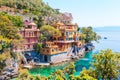 Beautiful sea coast with colorful houses in Portofino, Italy. Summer landscape Royalty Free Stock Photo