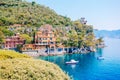 Beautiful sea coast with colorful houses in Portofino, Italy. Summer landscape Royalty Free Stock Photo
