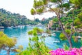 Beautiful sea coast with colorful houses in Portofino, Liguria, Italy. Summer stunning landscape. Royalty Free Stock Photo