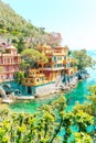 Beautiful sea coast with colorful houses in Portofino, Italy. Summer landscape Royalty Free Stock Photo