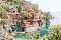 Beautiful sea coast with colorful houses in Portofino, Italy. Summer landscape Royalty Free Stock Photo