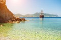 Beautiful sea coast with turquoise water near Kemer, Turkey Royalty Free Stock Photo